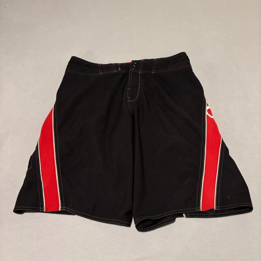 O'Neill Superfreak Series Mens Board Shorts 32x11 Black Red Surf Swim Trunks